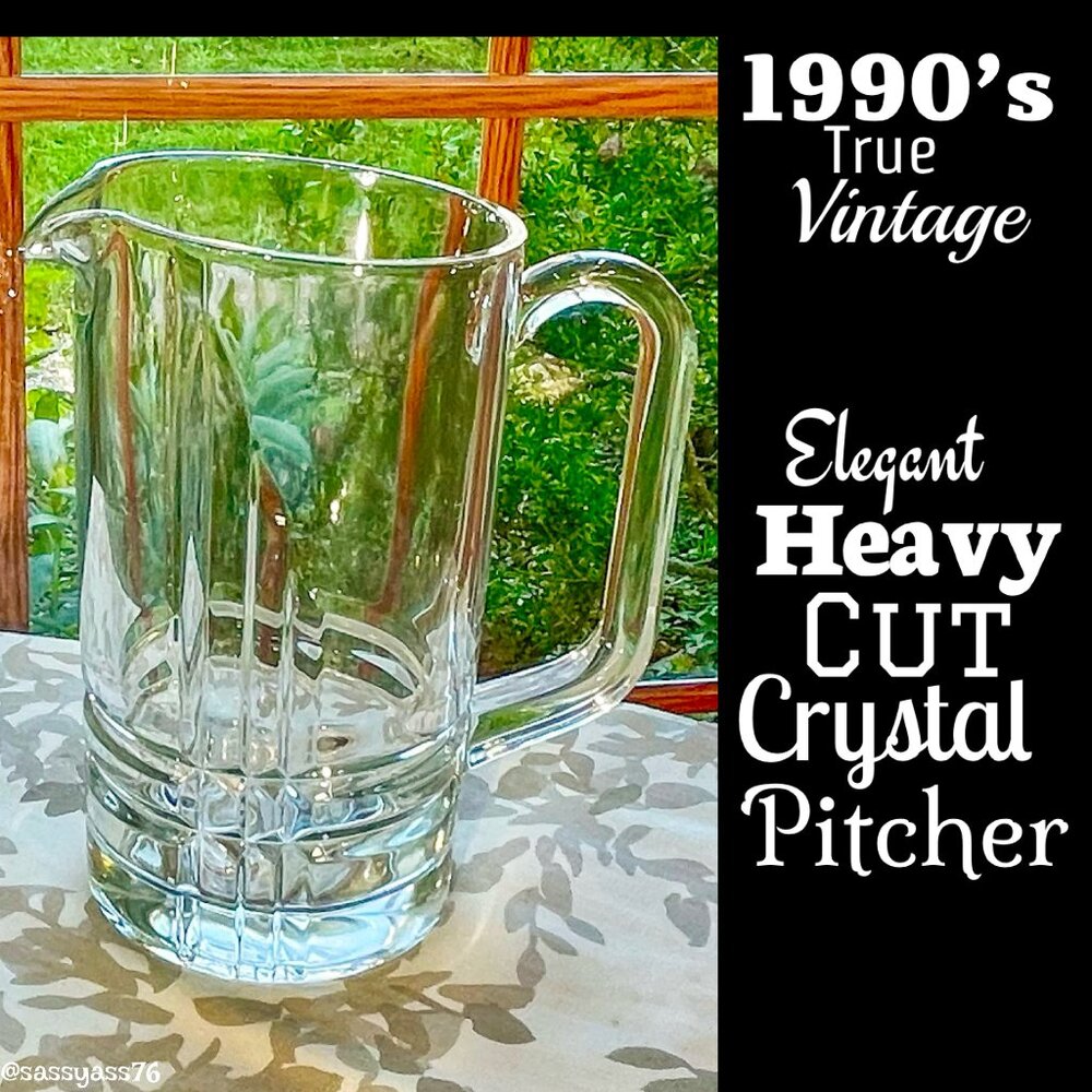 ▪️VTG▪️1990's Elegant Heavy Cut Crystal Minimalist Pitcher